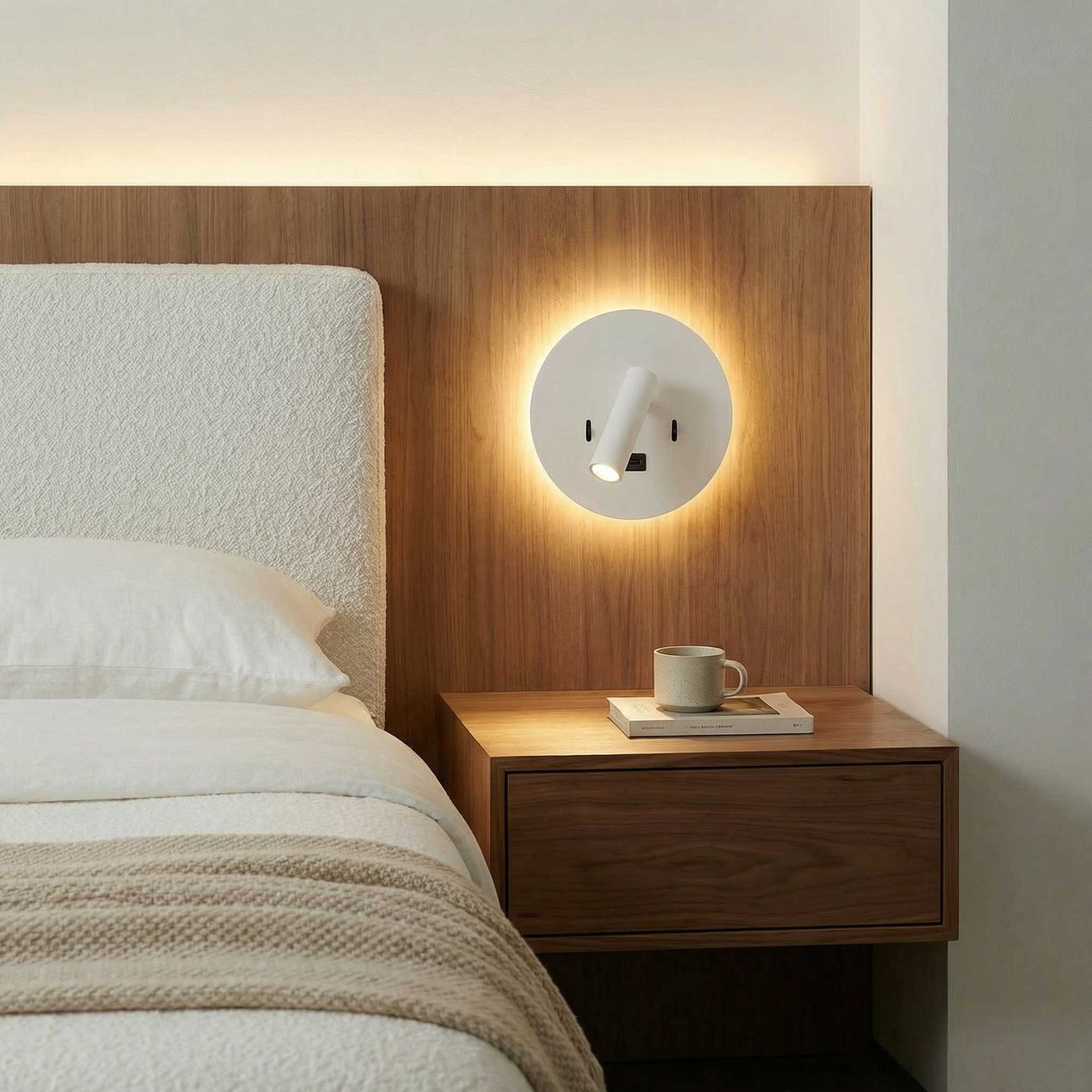 LED зидна лампа за амбијентално читање са USB-ом, округла