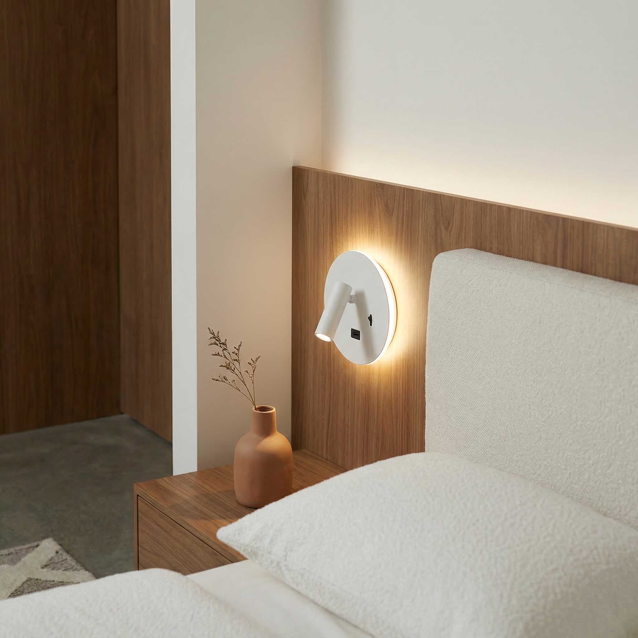 LED зидна лампа за амбијентално читање са USB-ом, округла