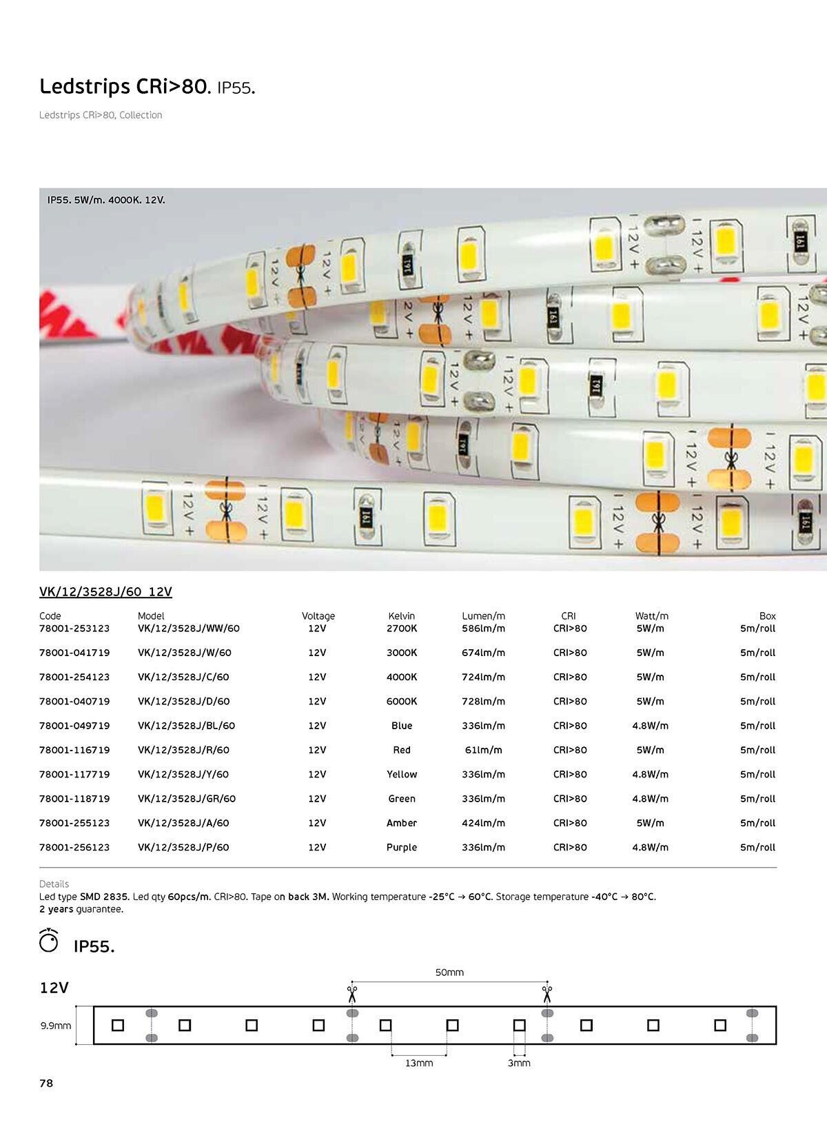 LED pásek 12V CRI80 IP55 6000K (5m)